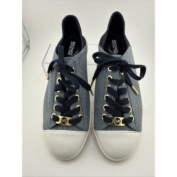 MICHAEL Kors Women’s size 6 Denim Kristy Slides Tie Sneaker W/‎ Gold Accents NIB - Picture 4 of 12